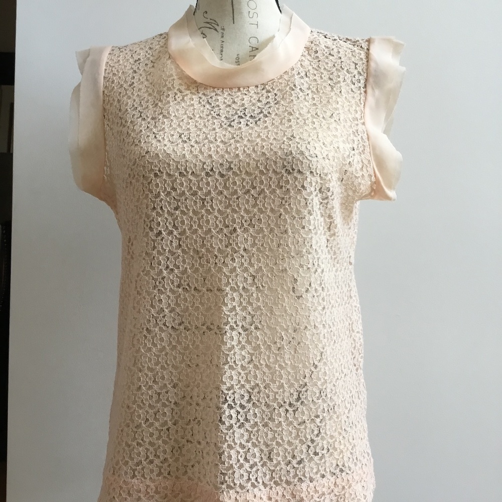 Unknown brand lace top with ruffle neck and sleeve